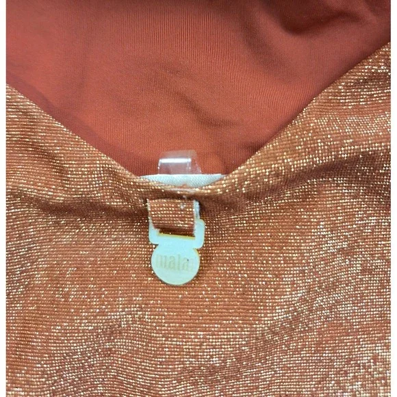 Malai Women Copper Bronze Metallic Shimmer Cutout One Piece Swimsuit Large NEW - Picture 5 of 9